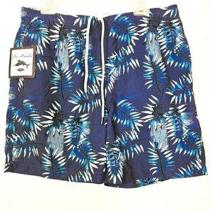 Joe Marlin Hawaiian Print Swim Trunks Sapphire Blue Size L